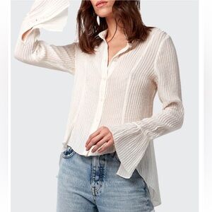 AS by DF 100% Silk White Crinkle Asymmetrical Bell Sleeve Button Down Shirt XS